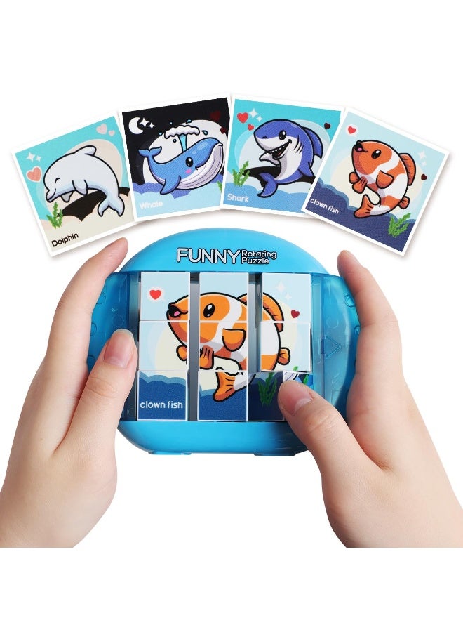 Rotating Puzzle For Kids 3 4 5 6 7 8 Year Old, 4 Puzzles In 1, Toddlers Travel, Car, Airplane, Road Trip Activities, Fine Motor Skills, Fidget, Gift For Boys  Girls Ages 3+(Fishes) - Image 1